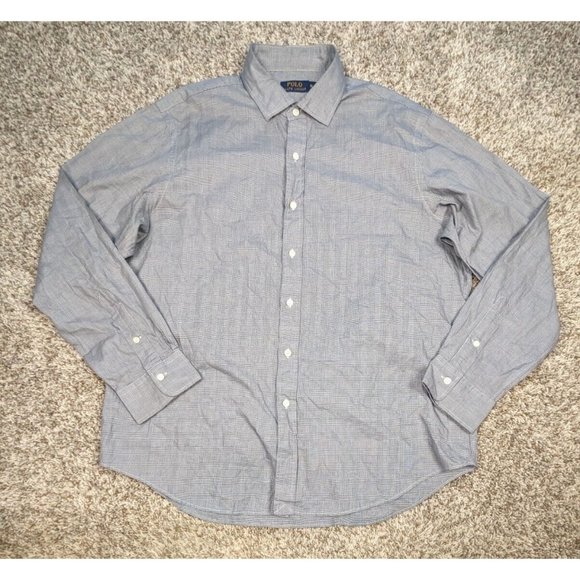 Polo Ralph Lauren Shirt Mens XL Navy Blue White Long Sleeve Button Up Check - Picture 1 of 5
